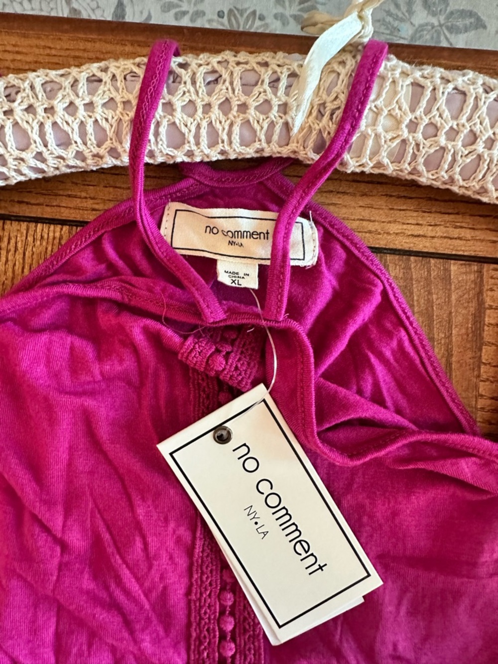 Women's Magenta Double-Strap Crochet-Trim Cami